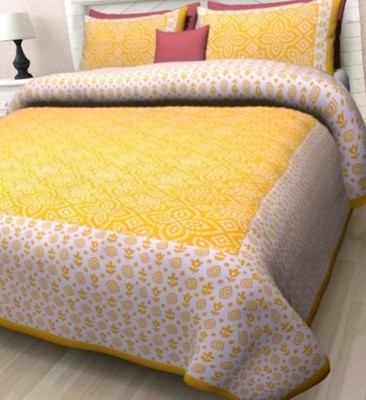 Sakshi Enterprises 151 TC Cotton Double Jaipuri Prints Flat Bedsheet(Pack of 1, Yellow)