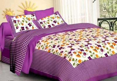 Elfbela Cotton Double Flat 151 TC Jaipuri Prints Bedsheet(Pack of 1, Purple)