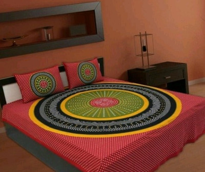Elfbela Cotton Double Flat 151 TC Jaipuri Prints Bedsheet(Pack of 1, Red)