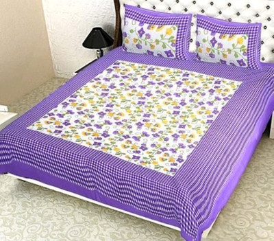 Elfbela Cotton Double Flat 151 TC Jaipuri Prints Bedsheet(Pack of 1, Purple)