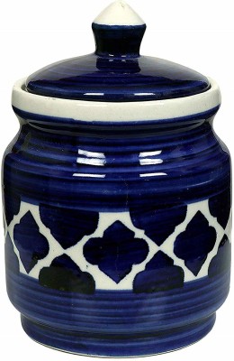 Raj Royal Ceramic Pickle Jar  - 1.25 L(White, Blue)