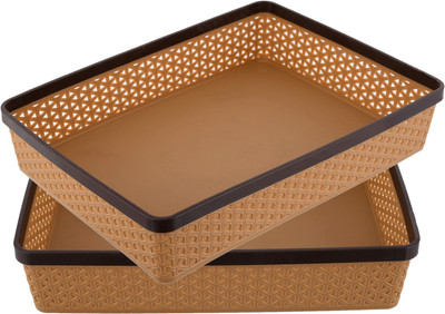 KUBER INDUSTRIES 2 Compartments Plastic Desk Organizers(Brown)