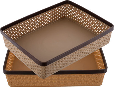 KUBER INDUSTRIES 2 Compartments Plastic Desk Organizers(Brown & Coffee)
