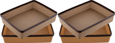 KUBER INDUSTRIES 4 Compartments Plastic Desk Organizers(Brown & Coffee)