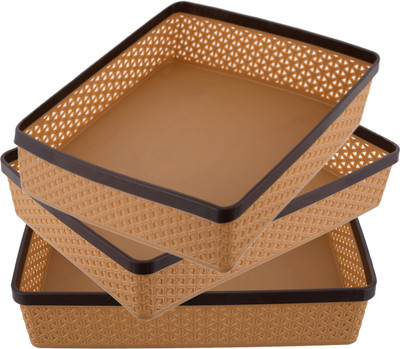 KUBER INDUSTRIES 3 Compartments Plastic Desk Organizers(Brown)