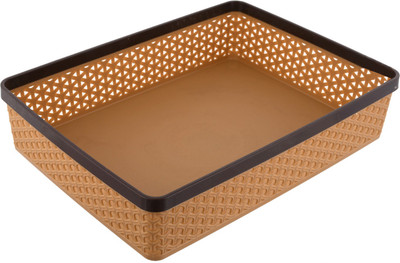 KUBER INDUSTRIES 1 Compartments Plastic Desk Organizers(Brown)