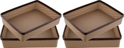 KUBER INDUSTRIES 4 Compartments Plastic Desk Organizers(Coffee)