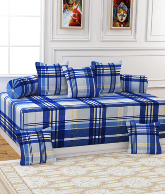 Apala Polycotton Checkered Diwan Set(Blue)