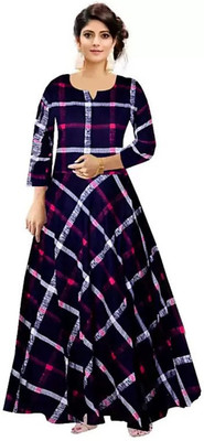 The Fam Studio Women Gown Dark Blue, Multicolor Maxi/Full Length Dress