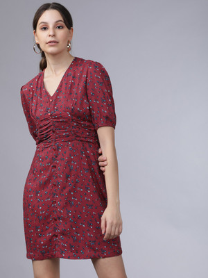 Tokyo Talkies Women A-line Maroon Midi/Calf Length Dress