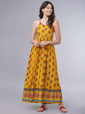 Vishudh Women A-line Yellow Midi/Calf Length Dress