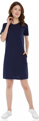 Rock Paper Scissors Women T Shirt Dark Blue Knee Length Dress