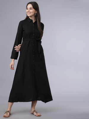 Tokyo Talkies Women A-line Black Midi/Calf Length Dress