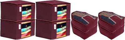 KUBER INDUSTRIES Designer Non Woven 4 Pieces Saree Cover/Cloth Wardrobe Organizer and 4 Pieces Blouse Cover Combo Set (Maroon) CTKTC045343(Multicolor)