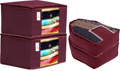 KUBER INDUSTRIES Designer Non Woven 2 Pieces Saree Cover/Cloth Wardrobe Organizer and 2 Pieces Blouse Cover Combo Set (Maroon) CTKTC045339(Multicolor)
