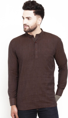 AD & AV Men Solid Straight Kurta(Brown)