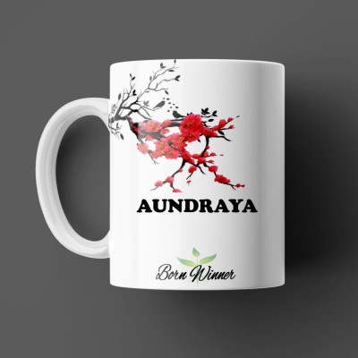 Beautum Aundraya Name Printed White Ceramic (350)ml Model NO: BRNWIN2515 Ceramic Coffee Mug(350 ml)