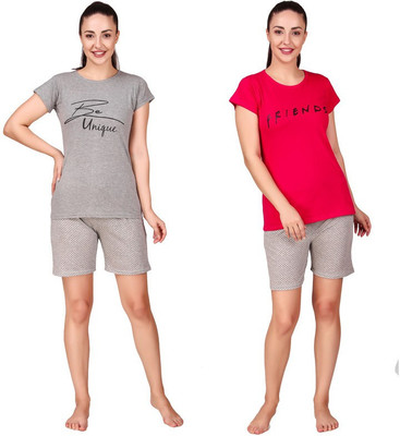 Fit N Funky Women Solid Multicolor Top & Shorts Set