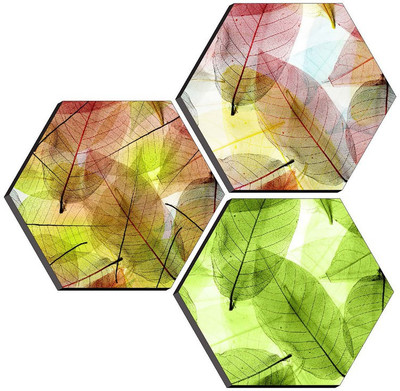 saf SET OF 3 HEXAGON MODERN ART Embossed 21 inch x 21 inch Painting(Without Frame, Pack of 3)