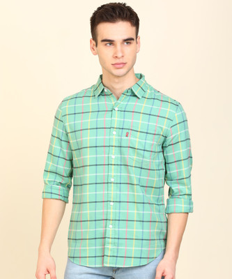 Levis Men Checkered Casual Green Shirt