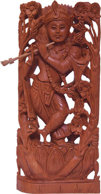 breeze handicrafts Pure sandalwood Lord Krishna with tree statue Decorative Showpiece  -  20.32 cm(Wood, Beige)