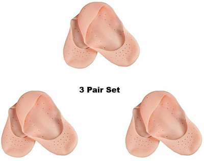 eComKaaj Silicone Smiling Foot Anti-Chapped Moisturizing Full Socks (3 Pair) Foot Support(Beige)