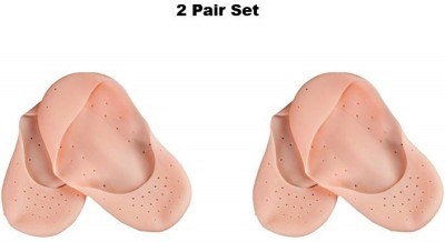 eComKaaj Silicone Smiling Foot Anti-Chapped Moisturizing Full Socks (2 Pair) Foot Support(Beige)