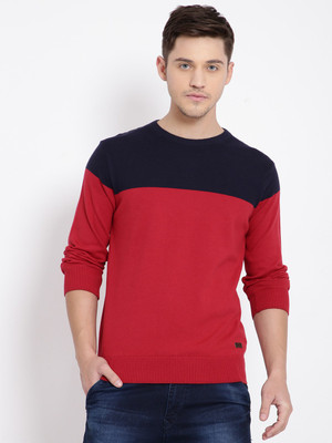 t-base Solid Round Neck Casual Men Red Sweater