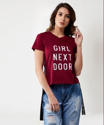 Miss Chase Solid Women Round Neck Maroon T-Shirt