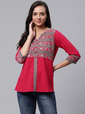Yash Gallery Casual 3/4 Sleeve Printed Women Pink Top