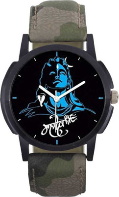 Timor F-TM504 Black Mahadev Dial Green Army Leather Strap Water Resistant Watch For Boys Analog Watch  - For Men