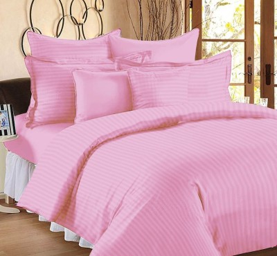 Shubastik 210 TC Cotton, Satin King Striped Flat Bedsheet(Pack of 1, Light Pink)