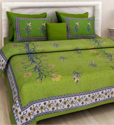 Sakshi textiles 104 TC Cotton Double Printed Flat Bedsheet(Pack of 1, Green)