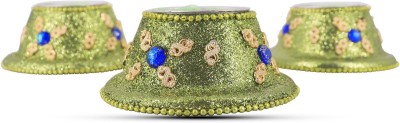 Aseenaa Candle Diya Set With Glitter Handmade Green 02 Candle(Green, Pack of 3)