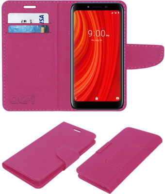 ACM Flip Cover for Lava Z61 Pro(Pink, Cases with Holder)