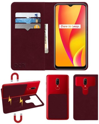 ACM Flip Cover for Realme C15(Maroon, Cases with Holder, Pack of: 1)