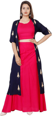 zuberiya Women Ethnic Top Skirt Ethnic Jacket Set