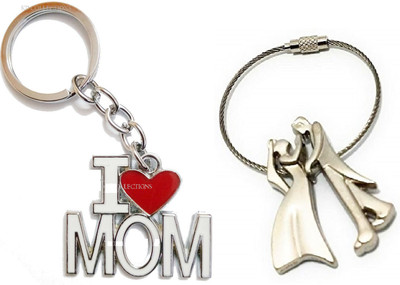 kd collections KD498-Dancing Wired Couple Keychain & I Love Mom Keychain Combo (Silver White) Key Chain