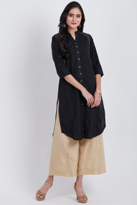 Biba Women Solid Frontslit KurtaBlack