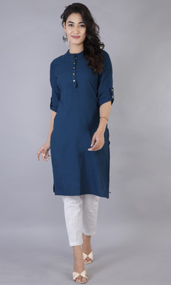 Rimeline Women Solid Straight Kurta(Blue)
