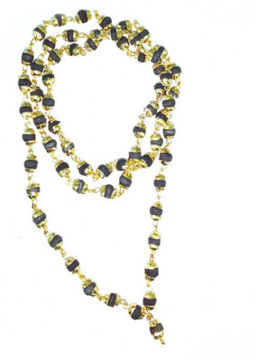 RADHEY Original Black Tulsi Mala With Golden Cap Gold-plated Plated Wood Chain
