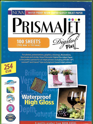 Nova Prismajet Waterproof Glossy Unruled 4 X 6 Inches 254 gsm Inkjet Paper(Set of 1, White)