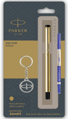 PARKER Vector Gold Roller Pen With Keychain Roller Ball Pen(Ink Color - Blue)