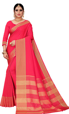 BHAKTI BHUSHAN CREATION Solid/Plain Bollywood Cotton Blend, Cotton Silk Saree(Gold, Pink)