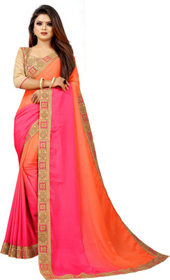 nv patel Solid/Plain Bollywood Georgette Saree(Pink)