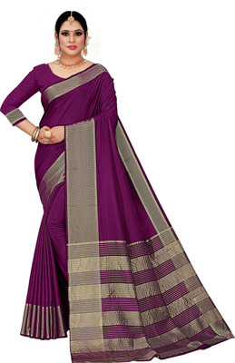 BHAKTI BHUSHAN CREATION Solid/Plain Maheshwari Cotton Blend, Cotton Silk Saree(Purple)