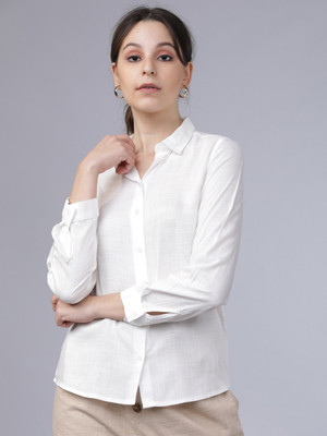 Tokyo Talkies Women Solid Casual White Shirt