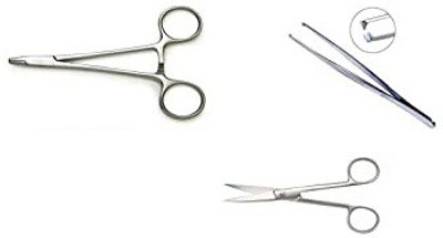 Forgesy Suturing Set of 3 Pieces(Needle Holder,Dissecting Forceps and iris Scissor) Suturing Forceps