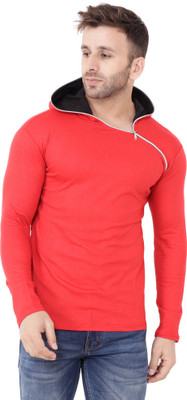BEYOU FASHION Solid Men Hooded Neck Red T-Shirt