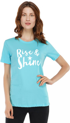 Rock Paper Scissors Printed, Graphic Print, Typography Women Round Neck Light Blue T-Shirt